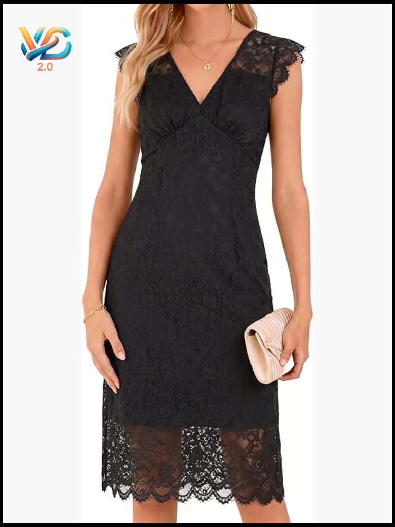 Sleeveless V-Neck Bodycon Midi Dress Lace Cocktail Party Evening
